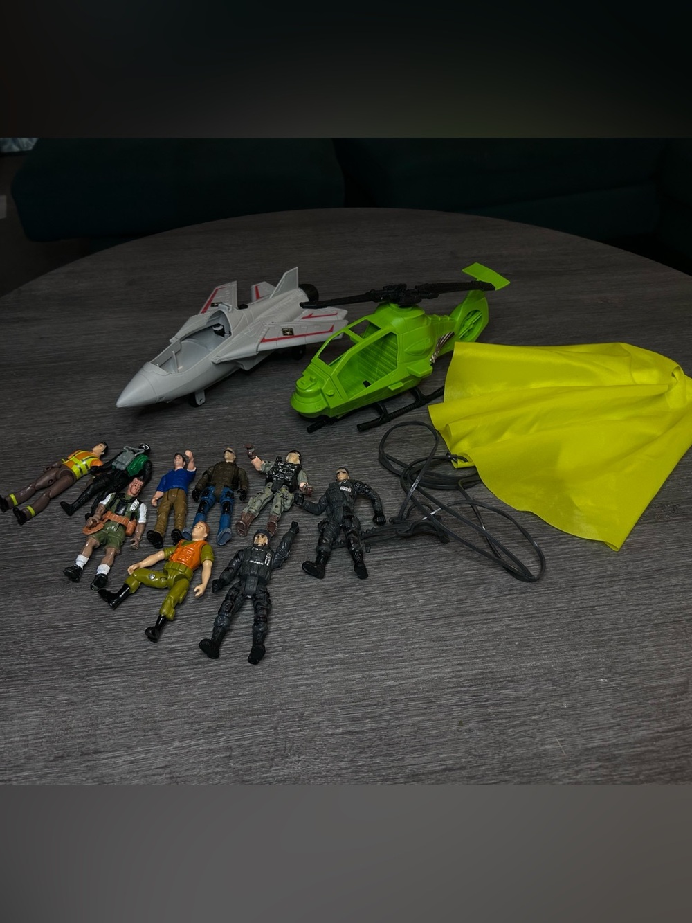 Style Kids Action Figure Vehicle Set - Green Helicopter & Gray Jet